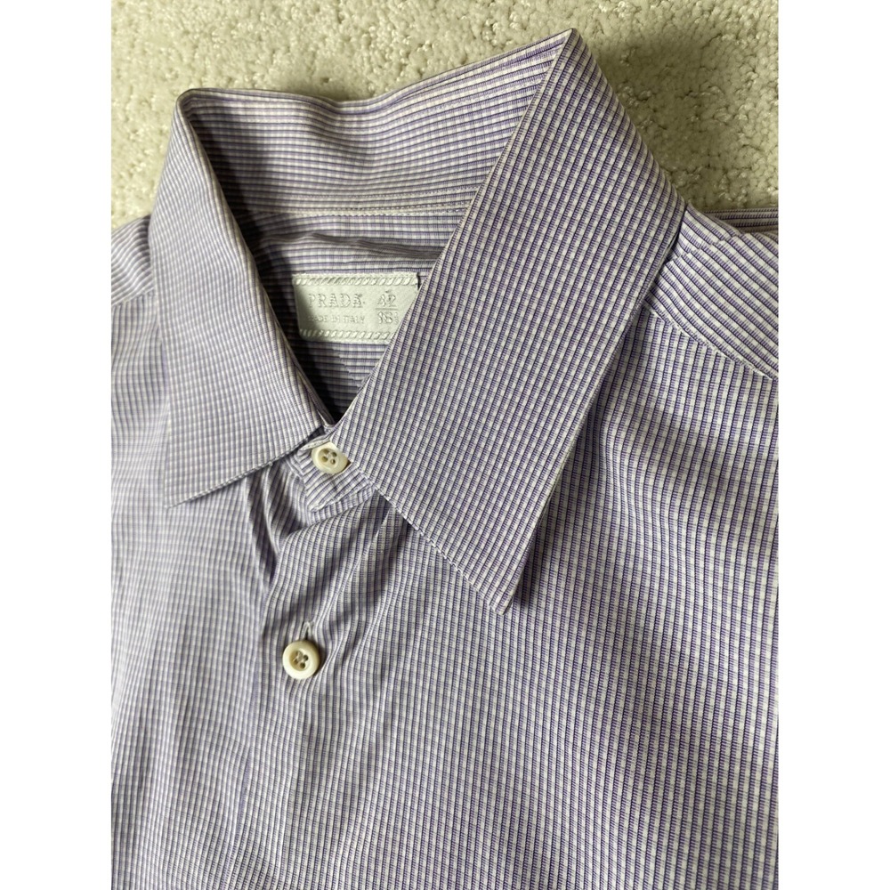 Prada Button Down Shirt Mens 42 16.5 Purple Micro Check Cotton Made in Italy